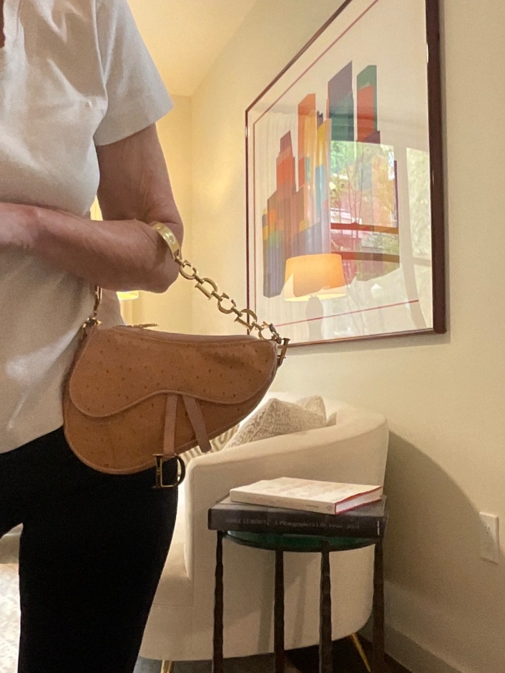 RARE DIOR vintage exotic pink ostrich mini saddlebag with gold CD strap - Picture 8 of 9